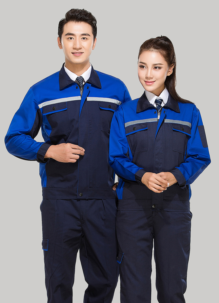滌棉藏青色拼藍(lán)色反光條工作服套裝GZ-DM8011 滌棉藏青色拼藍(lán)色反光條工作服套裝GZ-DM8011